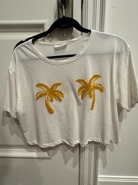 A.L.C. Palm Tree Embroidered Cropped Tee - size small